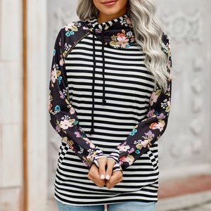 Floral and Striped Hoodie